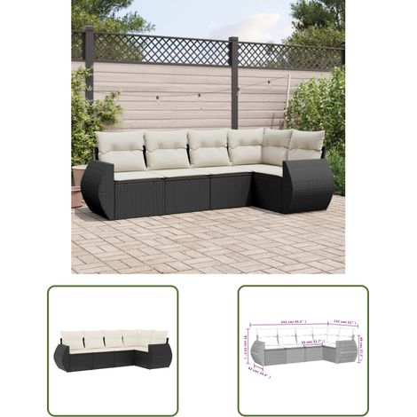 The Living Store 5-tlg. Garten-Sofagarnitur mit Kissen Schwarz Poly Rattan - Gartenmöbel - Outdoor Möbel - Rattan Gartenmöbel - PE-Rattan - Lounge Set (1/3)