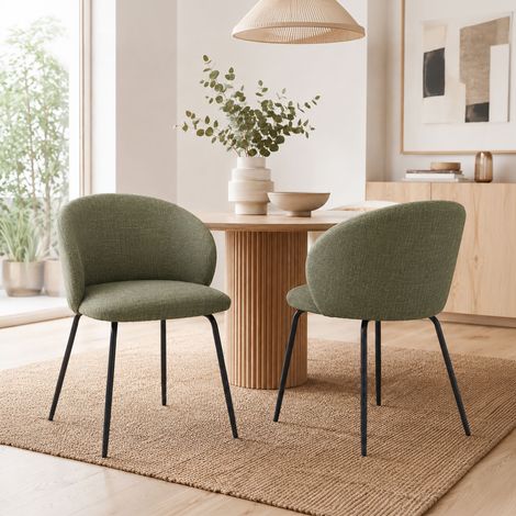 Lot de 2 chaises repas 50x43x80 cm en tissu vert olive - PEMBO (1/5)