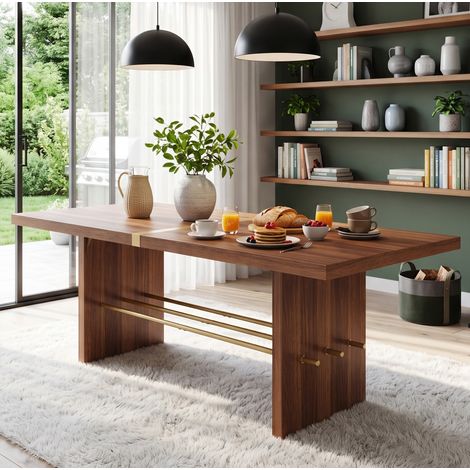 Tavolo da pranzo 180x75x75 cm, per 6-8 persone, piano spesso 4 cm, stabile, MDF, colore noce (1/5)