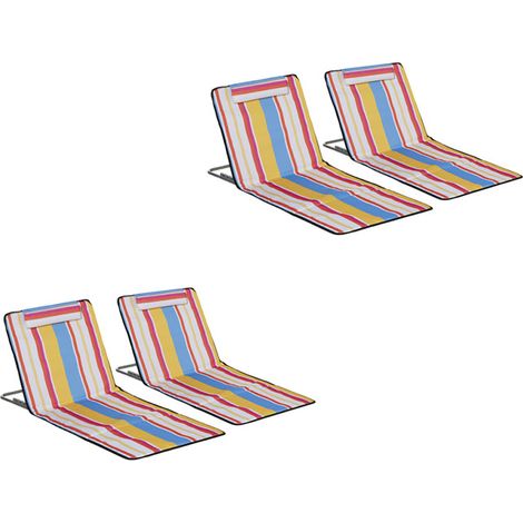 Strandmatte, 4er Set Faltbare Strandliege mit Kopfkissen, 5-stufige Höhenverstellbare Strandmatratze mit Tragetasche, Stahl, Mehrfarbig, 134 x 48 x 33-43 cm