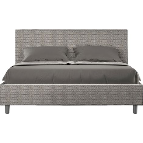 Letto Matrimoniale 160x190 cm con Rete e Contenitore Giroletto con Alzata Comoda Imbottito in Tessuto Labirinto Adele Grigio (1/5)