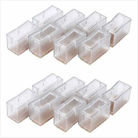 Patins de meubles antidérapants et stables, protections pratiques en PVC pour pieds de chaise à base rectangulaire, transparentes, réduisent le bruit et protègent des rayures. (1/5)