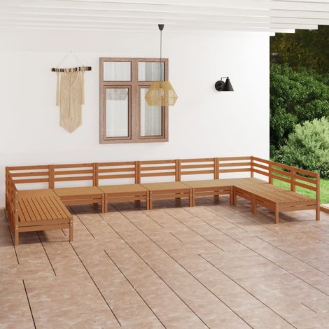 Juego muebles de jardín 10 pzas madera maciza pino marrón miel vidaXL (1/5)