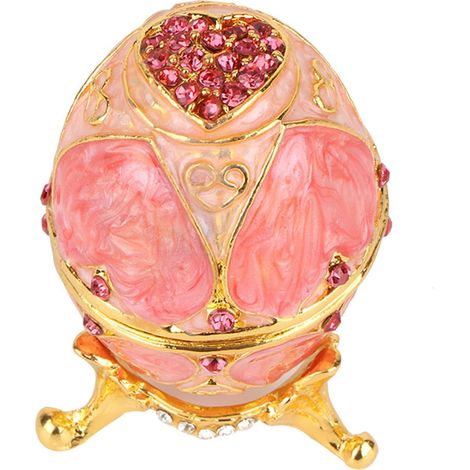 Vintage enameled pink egg-shaped jewelry organizer for Christmas, jewelry box, decoration (1/5)