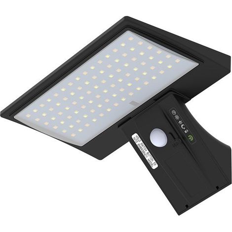 Lámpara solar para exteriores. Lámpara solar de 90 LED para exteriores con sensor de movimiento. 4 modos, resistente al agua, luz solar de seguridad para exteriores. 3 colores, control remoto, montaje (1/4)