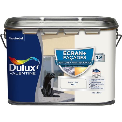 Peinture Façade Ecran+ Chantier Facile - direct sans sous-couche - Mat Blanc 2,5 L - Dulux Valentine
