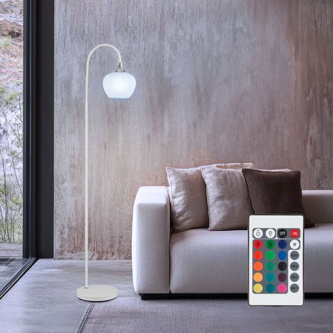 RGB LED Stehleuchte Standlampe dimmbar mit Fernbedienung Bogenleuchte Glaskugel weiß Muster, Metall opal, 8,5W 806lm warmweiß, LxBxH 39x25x150 cm