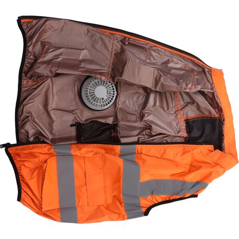 Gilet rafraîchissant avec ventilateur, climatisation, bandes réfléchissantes, rechargeable, 5 V, orange fluo, très grande taille (1/5)