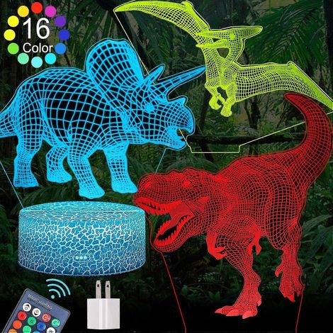 3D-Dinosaurier-Nachtlicht für Jungen, 16 Farben und 3 Muster mit Fernbedienung, Dinosaurier-Nachtlicht, 3D-Illusions-Spielzeuglampe, Geschenk für Jungen. (1/5)