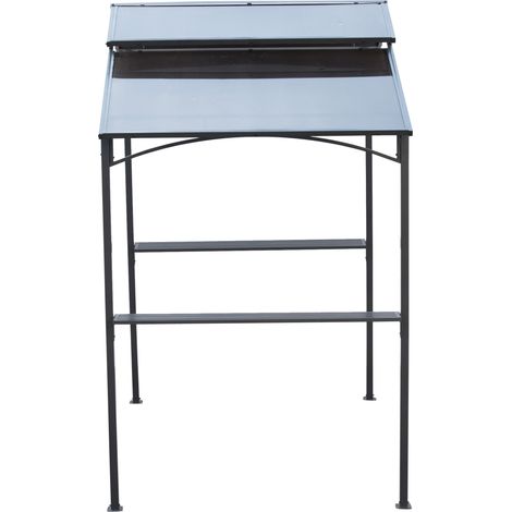 Pavillon de barbecue avec toit ignifugé, 2 étagères, 2,5 x 1,5 m, acier PC, noir et marron (1/5)
