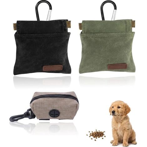 Sacs à récompenses - 12 x 12,5 cm - Noir, vert, marron - Sacs à friandises pour chiens - Sacs pour petits chiens - Lot de 3 - Sacs de promenade - Toile (1/5)