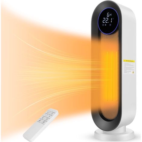 Termoventilatore in ceramica, 2000 W, 3 modalità, termostato termoventilatore, timer da 12 ore, protezione antiribaltamento, riscaldamento a 100°, per casa e ufficio, colore bianco, grande schermo