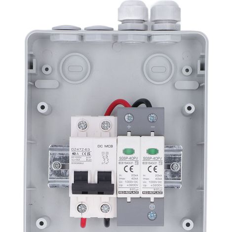 Interrupteur de déconnexion photovoltaïque 40A DC 1000V avec protection contre la foudre, IP65, boîte de distribution avec disjoncteur miniature DC, boîte de combinaison de panneaux solaires. (1/5)
