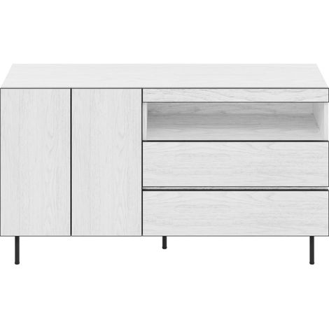 Weiße moderne Kommode 140 cm mit 2 Türen, 2 Schubladen und offenen Fächern (1/5)
