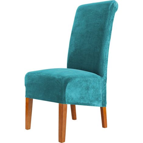 Juego de 2 fundas para sillas, funda de poliéster para silla con respaldo alto, elástica, lavable, extraíble, protector de silla, azul turquesa (1/5)