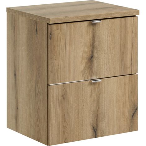 Meuble sous-vasque suspendu NOVA OAK 2 tiroirs avec plan de travail – Naturel et rangement pratique 50 cm-Naturel-Largeur 50 cm
