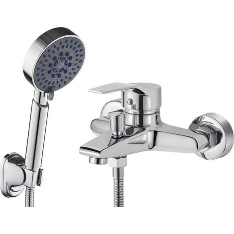 Robinet De Baignoire - Douchette 5 Fonctions - Flexible 150 Cm - Support Mural Inclus - Chromé (1/5)