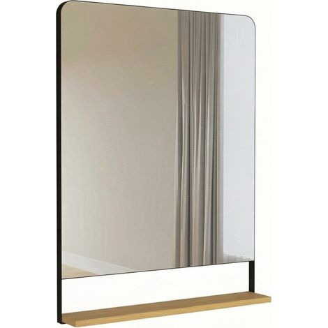 Specchio da parete rettangolare 80 x 60 cm con ripiano e cornice in metallo nero (1/5)
