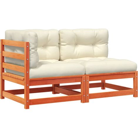 Canapé de jardin，Canapé d'extérieur，Sofa de jardin coussins 2 places cire marron bois pin massif CFW472854 (1/5)