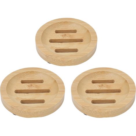 3 pièces Porte-Savon Rond en Bambou, Plateau Porte-Savon Auto-drainant rétro élégant pour Salle de Bain à la Maison pour Cuisine (1/5)
