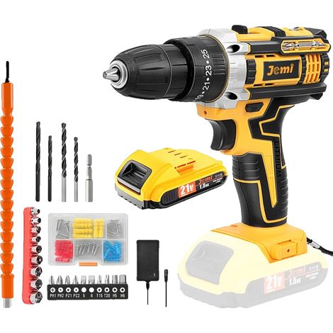 Taladro de impacto, funcionalidad 3 en 1, potente par motor, 21 V, 1 batería, caja de cartón. (1/2)