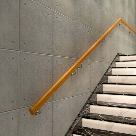 2 Supports de main courante, Bois massif, Acier inoxydable, Résistant à l'usure, 30 cm, Pour escalier intérieur (1/4)