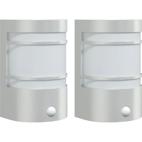 Lot de 2 appliques murales d'extérieur avec capteur de mouvement IP44 14 x 11 x 20,5 cm en acier inoxydable argenté (1/5)