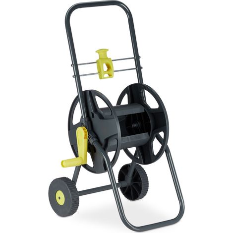relaxdays, Grigio e Giallo Carrello Avvolgitubo Mobile da 45 m, per Giardini e Balconi, con Guidatubo, 76,5x44x41