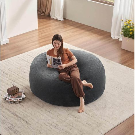 Sillón puff 5FT, sillón bean bag para adulto, desenfundable y plegable, gris oscuro DESVIAE (1/5)