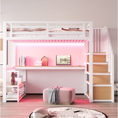 Lit mezzanine 90x200 métal blanc avec bureau HAVRYA (1/5)