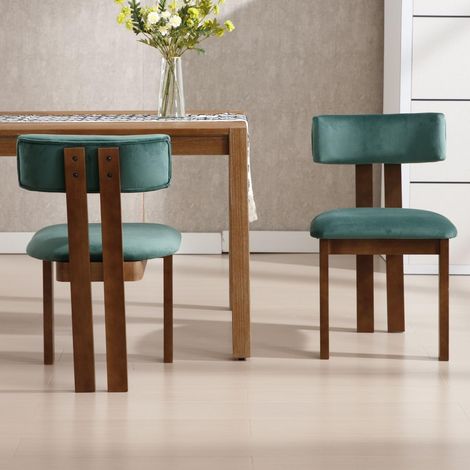 Wahson Dining Chairs Set of 2 in Velvet Soft Padded Retro Rustic Kitchen Chairs with Wood Frame for Living Room Restaurant, Green