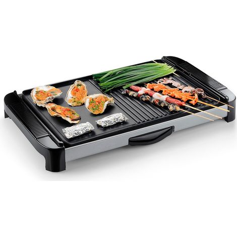 PLANCHA GRILL ELECTRICA 60X35 TRIPLE CAPA CERAMICA ANTIADHERENTE DOBLE ZONA SALIDA DE GRASAS COCINA SALUDABLE (1/5)