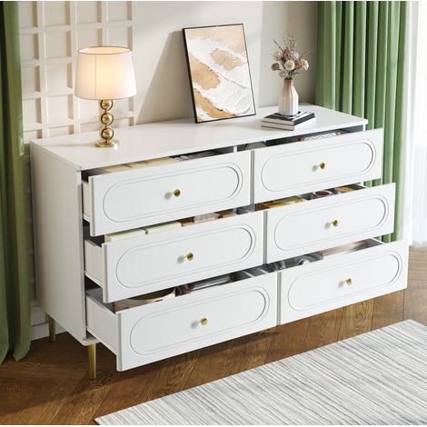 Buffet 6 tiroirs 120 cm blanc pieds métal OKMYHOME (1/5)