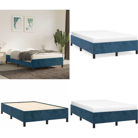 Cadre de lit sans matelas bleu foncé 120x190 cm velours - Cadre De Lit - Lit Double - Lit Velours - Lit Bleu - Meuble Chambre À Coucher - Home & Living (1/5)