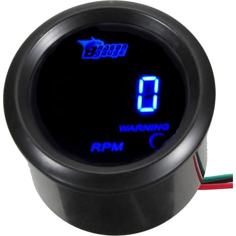 2" 52mm Noir Voiture Moteur Numérique Lumière bleue de LED Jauge de tachymètre Mètre Jauge (1/5)