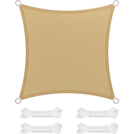 Vela de sombra Ineasicer de 3,6 x 3,6 m, protección solar en tejido HDPE, transpirable, permeable al agua, para patio, jardín, balcón, camping, cuadrada, cóncava, color amarillo arena (1/4)
