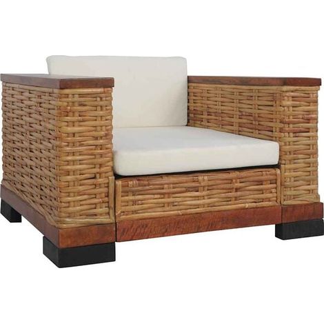 Chaise en rotin naturel avec coussin d'appui – Siège design intérieur/extérieur, résistant aux intempéries, pour salon, terrasse ou jardin (1/5)