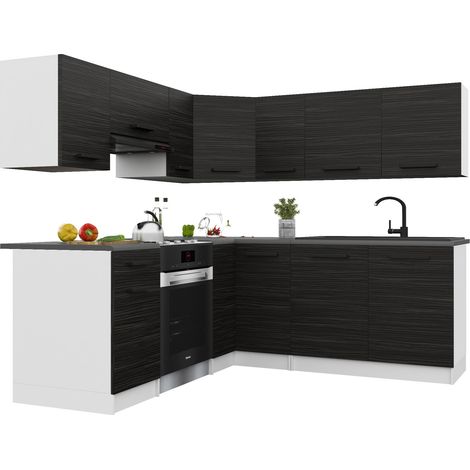 Belini ITALIA 6 Cuisine Equipée Modulaire Complète - 360 cm. Meubles Hauts Bas avec Plan de Travail, Ébène