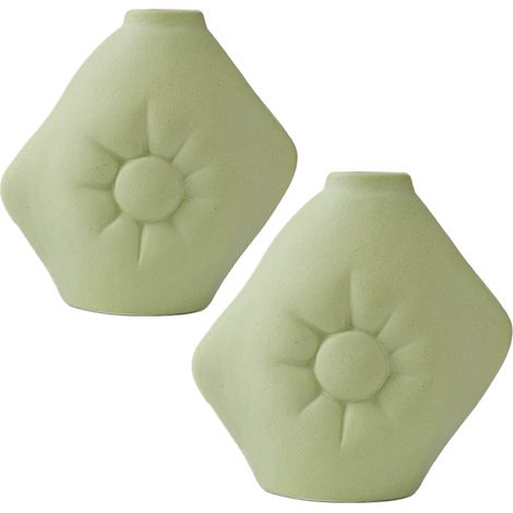 Juego de jarrones de cerámica “Carfree” B, manzana verde: juego decorativo para sala de estar o dormitorio, jarrón perfumado, arreglo de mesa de estilo europeo y cojín creativo. (1/5)