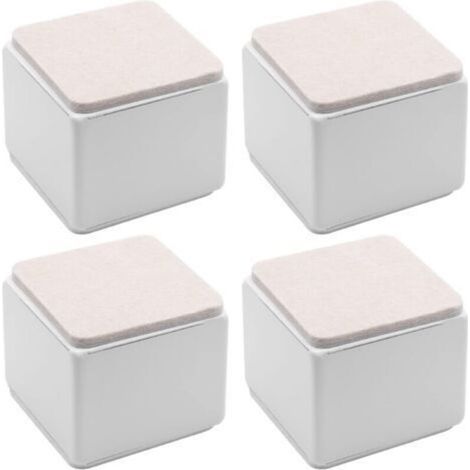 Set mit 4 selbstklebenden, quadratischen und robusten Bettfüßen aus Kohlenstoffstahl für Tische und Sofas, die die Höhe um 5 cm erhöhen, inklusive Filzgleitern, weiß