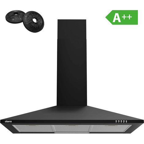 CIARRA A++ Cappa Aspirante 90cm 370 m3/h 3 Velocità Riciclo O Evacuazione Nero - 201BK90