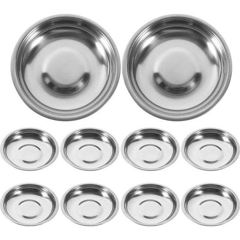 Longziming - Ensemble de 10 bols à apéritif et à sauces en acier inoxydable - Mini bols à sauces pour sushis, herbes et entrées - Assiettes rondes et durables Tapas et amuse-bouche (1/5)