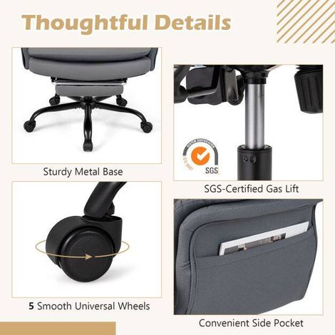 Fauteuil de bureau gris avec accoudoirs réglables, dossier inclinable (1/5)