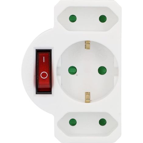 Multiprise 3 prises avec fiche plaque et interrupteur d'économie d'énergie, fiche plaque (blanc) (1/5)