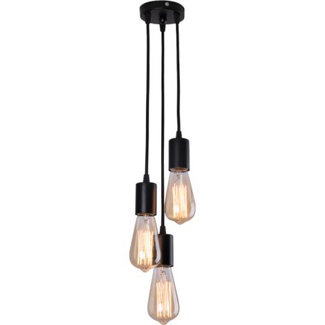 GOECO Lustre Industriel et Vintage 3 douilles Suspension Pour salon chambre à coucher salle à manger bureau Bar Café Noir E27 Base (1/4)