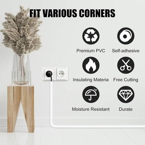 Bandeja portacables de suelo，300 cm，Organizador de cables，Bandeja portacables de plástico con cierre automático y tira autoadhesiva (1/4)