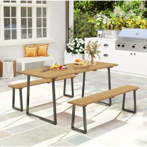 Gartenmöbel Set 3-teilig mit Tisch und 2 Bänken Holz OKMYHOME (1/5)