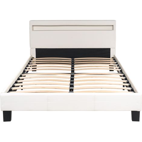 HOME DELUXE - LED Bett Astro - Weiß, 140 x 200 cm - Inkl. Lattenrost I Polsterbett Design Bett inkl. Beleuchtung LED Polsterbett Bett Bettgestellt