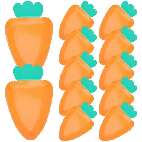 12 assiettes jetables en forme de carotte pour fête de Pâques (1/5)