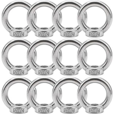 12 Pieces M10 Stainless Steel 304 Ring Nuts, Eye Nuts, Fastening Threaded Nuts, for Lifting Accessories (1/4)